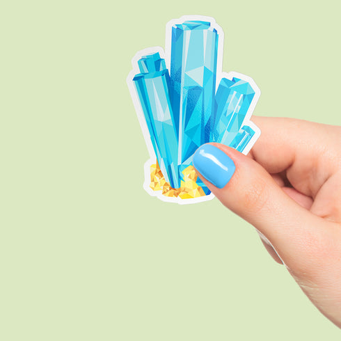 Blue Aquamarine Crystal Premium Vinyl Sticker, Pisces Birthstone, Die-Cut Laptop Decal